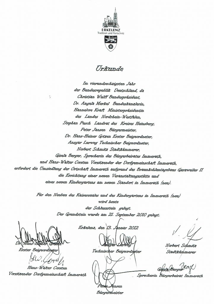 © Hans Walter Corsten | Stadt Erkelenz | Kaisersaal (neu) Urkunde des Schlusssteins