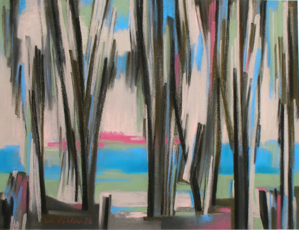 © Will Völker Archiv | Landschaft mit Pappeln, 1986, Pastell, 50 x 65cm