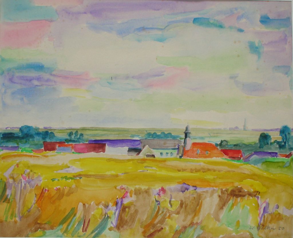 © Will Völker Archiv | Sommerlandschaft mit Hofkirche,Lövenich, 1950, Aquarell
