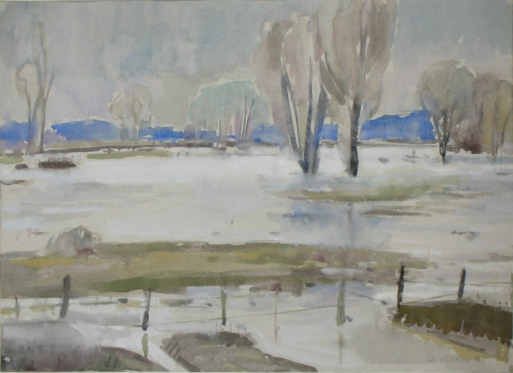 © Will Völker Archiv | Überschwemmung an der Rur II,1951, Aquarell