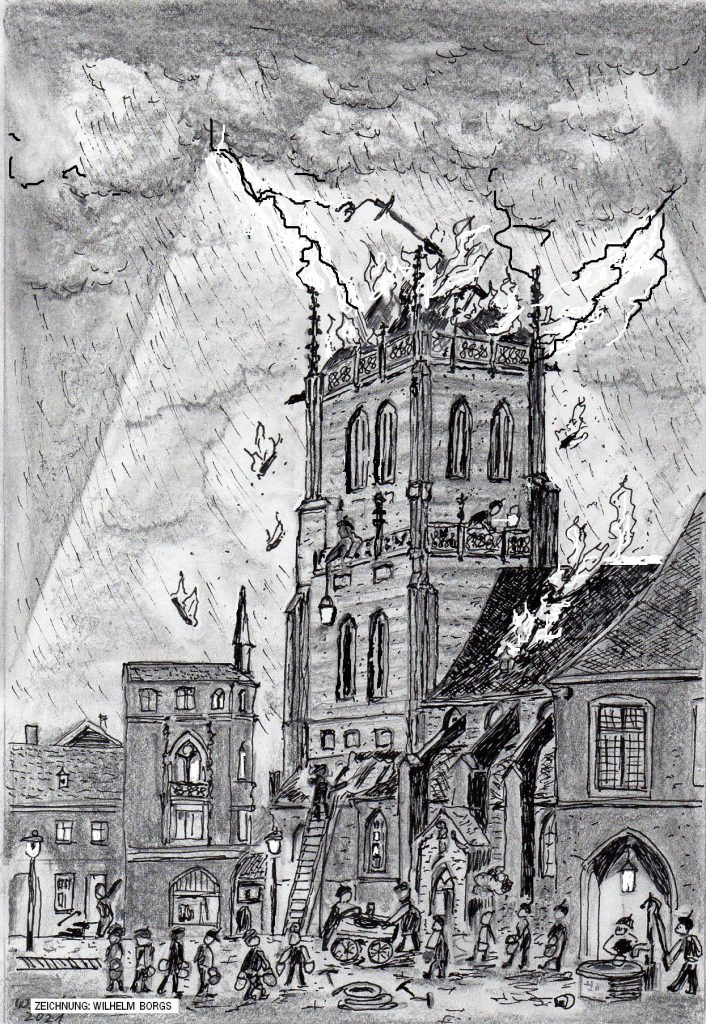 © Heimatverein der Erkelenzer Lande | Wilhelm Borgs | Zeichnung Kirchturmhaube und Blitz