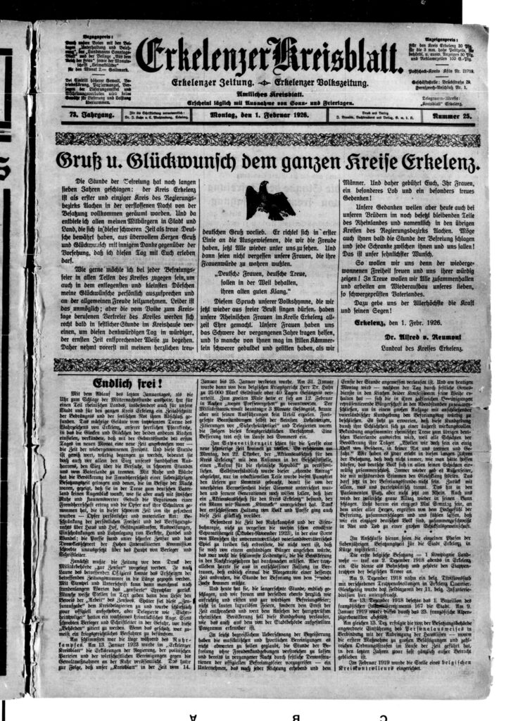 © Zeitpunkt.nrw | Erkelenzer Kreisblatt, 01.02.1926