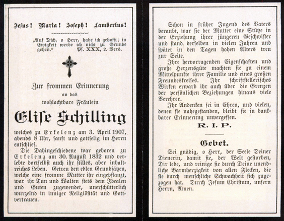 © Westdeutsche Gesellschaft für Familienkunde | Elise Schilling Totenzettel