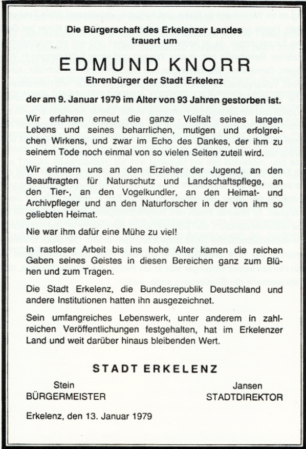 © Erkelenzer Volkszeitung | Nachruf 13,01,1979