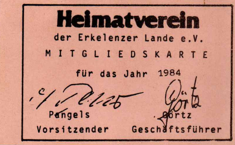 © Heimatverein der Erkelenzer Lande e. V. | Mitgliedskarte 1984