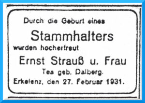 © Erkelenzer Kreisblatt | 1931-03-02-Geburtsanzeige Sohn Helmut