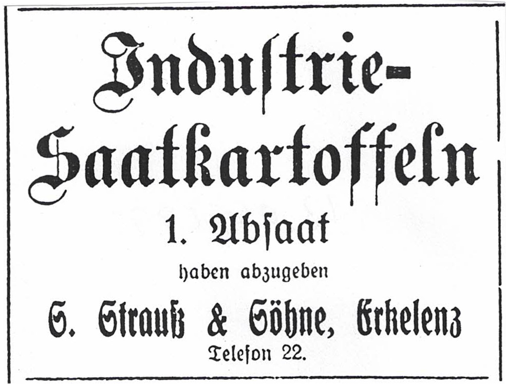 © Erkelenzer Kreisblatt | Zeitungsauschnitte Strauß Ernst_Saatkartoffel 13-04-1928