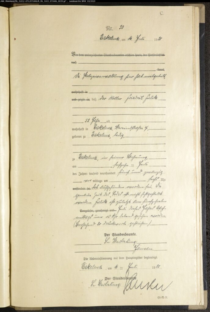 © Heimatverein der Erkelenzer Lande e. V. | Sterberegister Fritz Fielitz