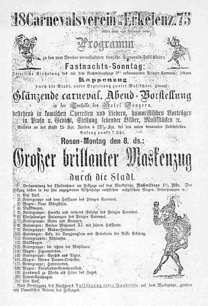 © Stadtarchiv Erkelenz | unbekannt | Kreisblatt 1875: Kappenfahrt und Maskenzug 1975