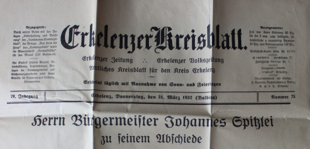 © Stadtarchiv Erkelenz | _Kreisblatt_1932_ Spitzlei