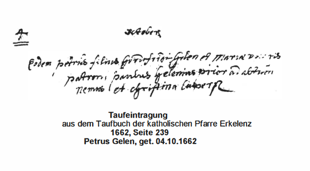 © Archiv Heimatverein | unbekannt | Taufregistereintrag Petrus Gehlen