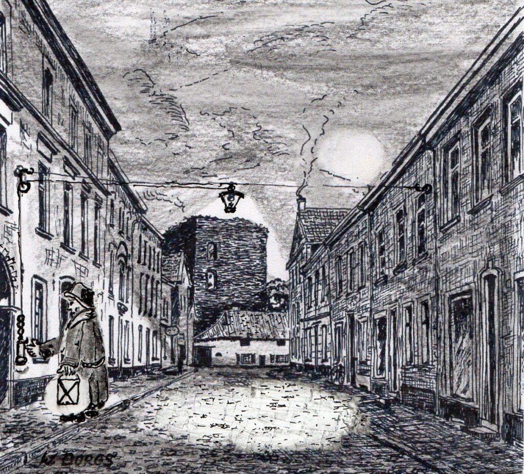 © Heimatverein der Erkelenzer Lande e.V. | Wilhelm Borgs | Straßenbeleuchtung in Erkelenz um 1860