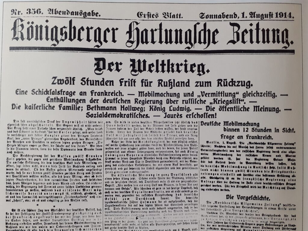 © Königsberger Hartungsche Zeitung 1. August 1914 | Beginn des ersten Weltkrieges