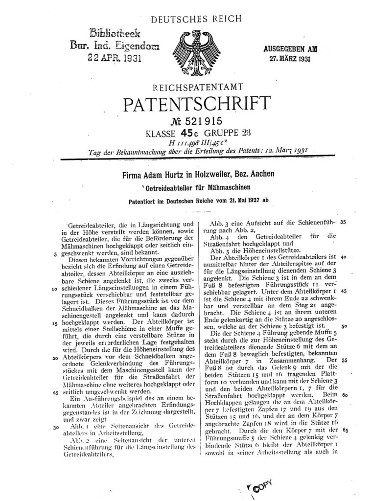 Patent-Getreideabteiler-1927
