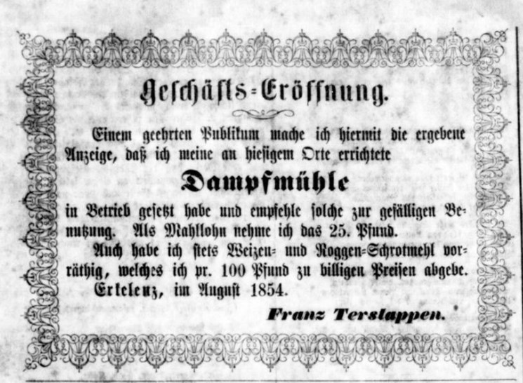 © Archiv Heimatverein | Anzeige Terstappen, 1854
