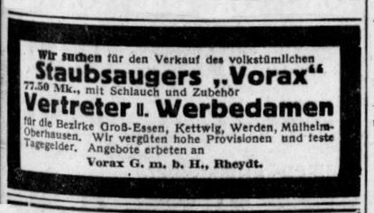 1928-12-06- Essener Allgem Zeitung Vorax