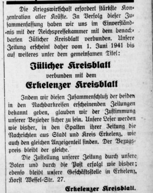 © zeit.punkt NRW | 1941, Zusammenschluß mit dem Jülicher Kreisblatt