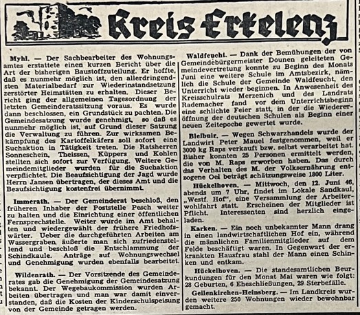 © Kreisarchiv Heinsberg | Foto: Andreas Nachtigal | Erkelenzer Nachrichten 11.06.1946