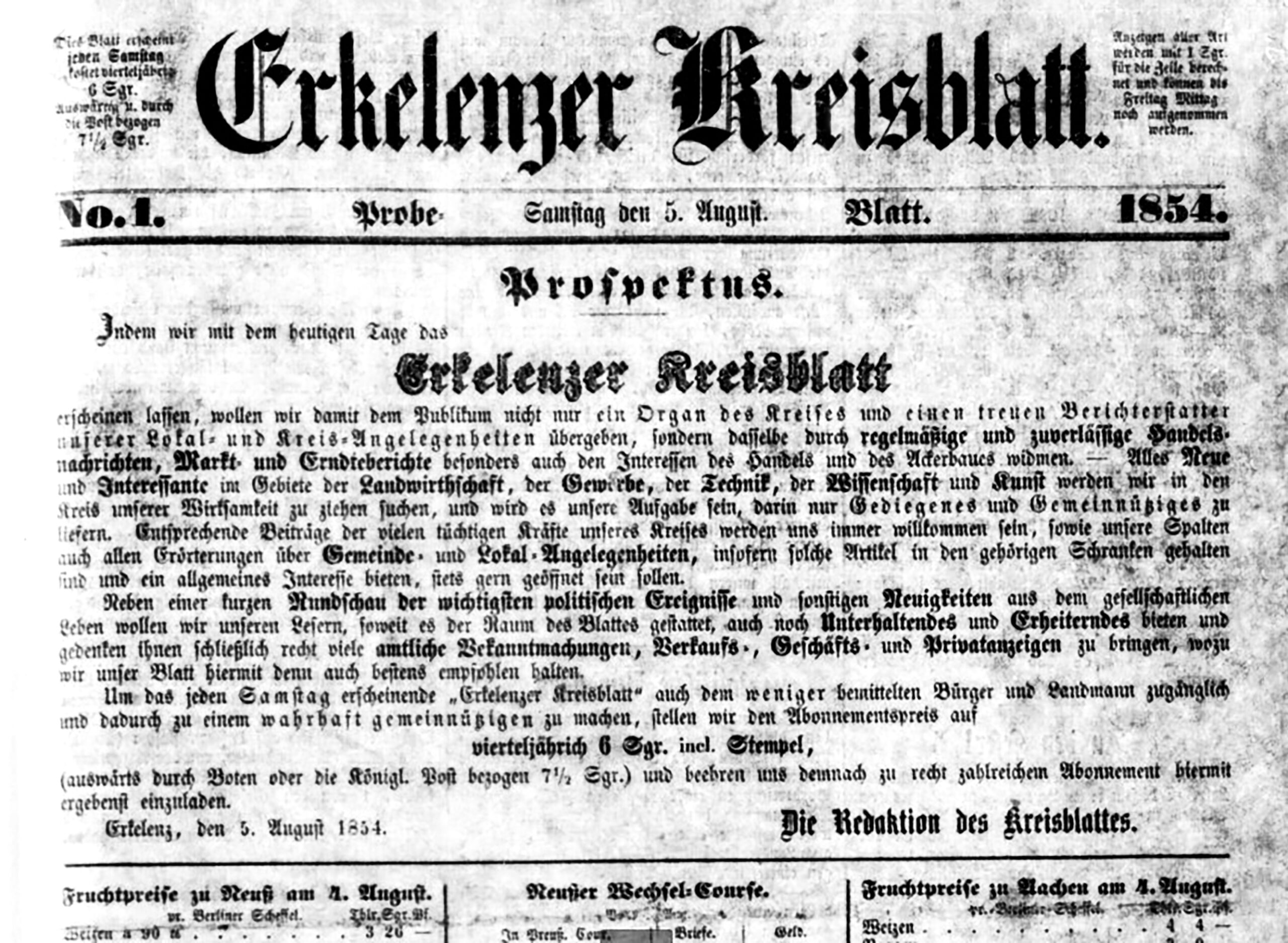 © Zeitpunkt.nrw | Kreisblatt 5.8.1854