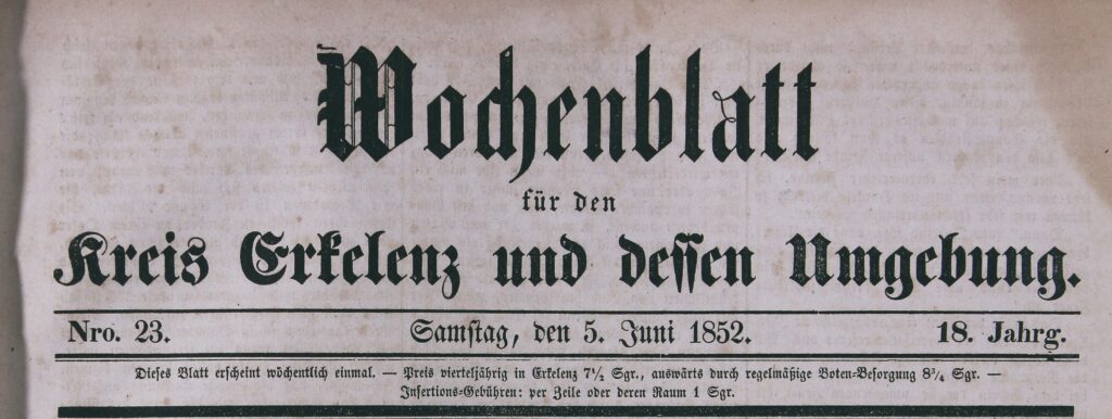 © (c) Stadtarchiv Erkelenz | Stadtarchiv Erkelenz | Wochenblatt 1852